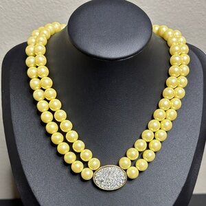 Vtg Avon President's Club Double Strand Faux Pearl and Rhinestone Pendant